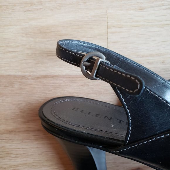 Ellen Tracy Black Leather Open-Toe Sling-back Stacked Heels- Size 8 M - EUC - Picture 6 of 8